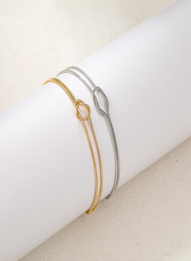 SANDOO Love Knot Bracelet for Women - Gold Knot Bracelet for Best Friend Bff, Dainty Infinity Love Bracelet, Friendship Snake Chain Bracelet, Couples Matching Bracelet, Mother Daughter Bridesmaid Gift (GOLD-2PCS) - Image 5